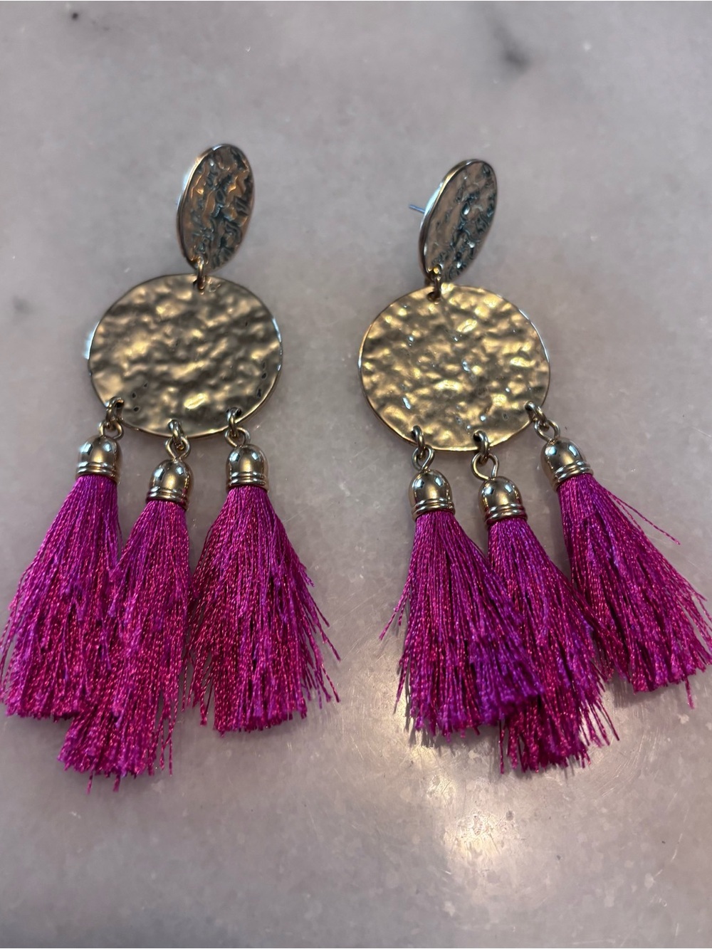 Lilly Pulitzer Gold Disc Earrings with Pink Tassels